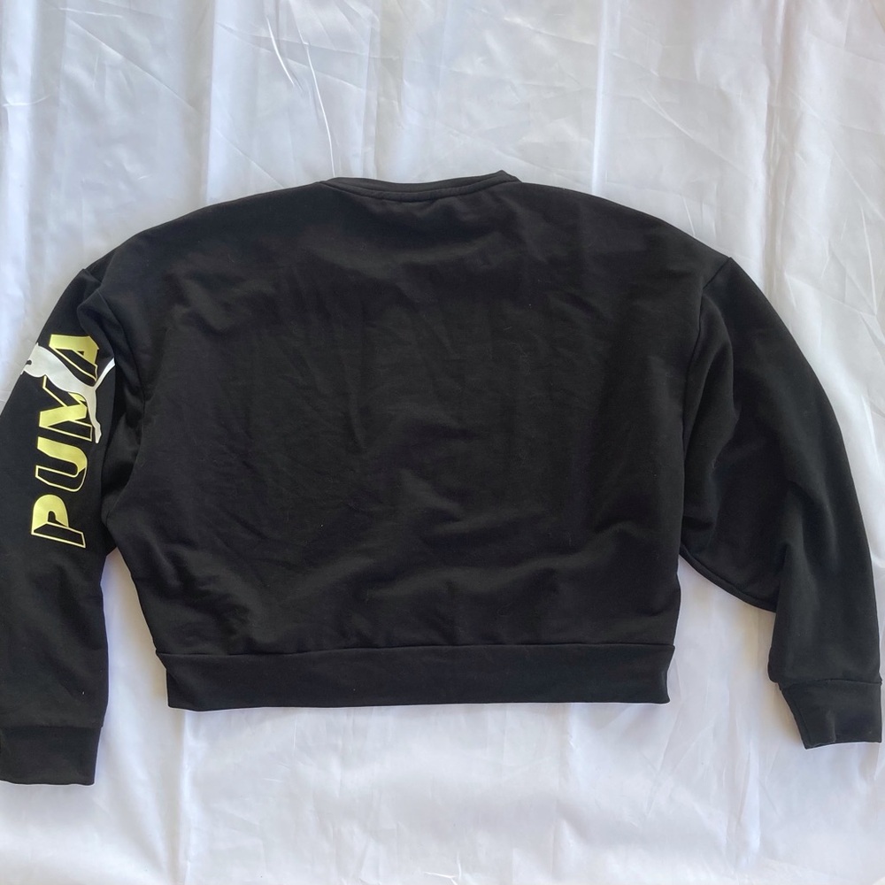PUMA DROP SHOULDER CROP TOP WORKOUT LIGHTWEIGHT, WOMENS XL BLACK WITH BRANDING - Picture 2 of 9